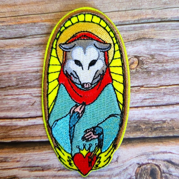 Other - 3/13$  Mother Mary Saint Opossum Sacred Heart Catholic Embroidered Patch.